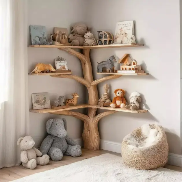 Kids Tree Bookshelf – Wooden Tree Shaped Bookcase for Nursery or Playroom