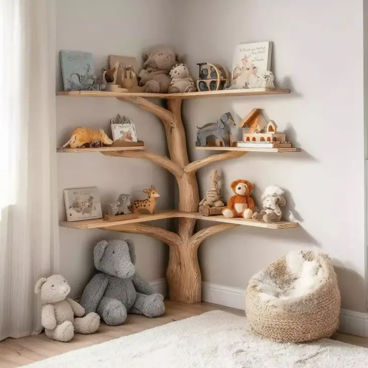 Kids Tree Bookshelf – Wooden Tree Shaped Bookcase for Nursery or Playroom