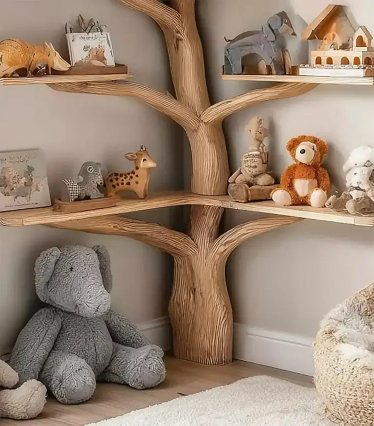 Kids Tree Bookshelf – Wooden Tree Shaped Bookcase for Nursery or Playroom - Image 2