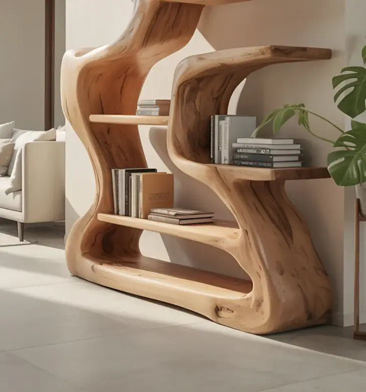 Artistic Wooden Bookshelf – Handcrafted Sculptural Curved Shelf for Modern Home Decor - Image 2