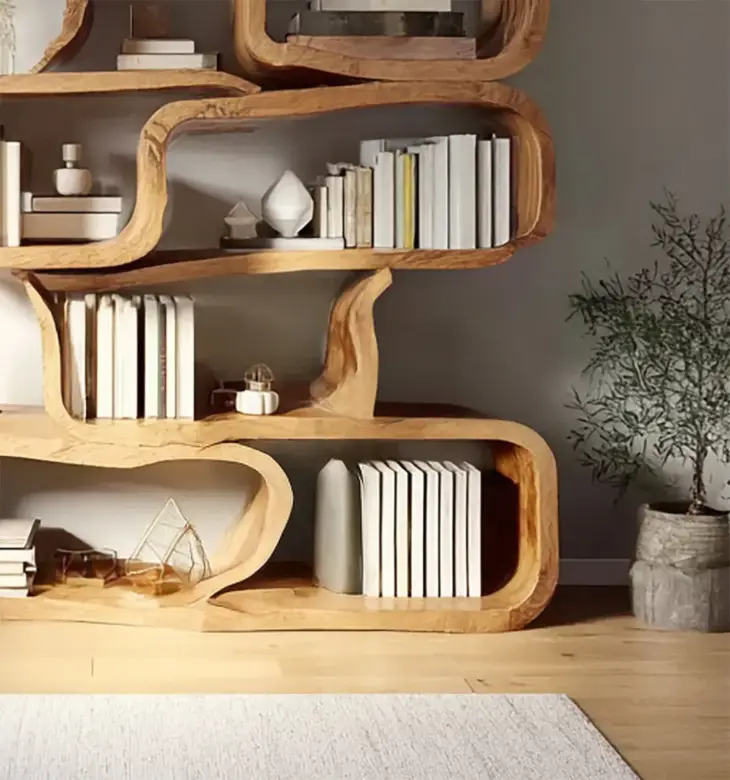 Handcrafted Solid Wood Bookshelf – Modern Sculptural Bookcase, Artistic Storage Shelf - Image 2