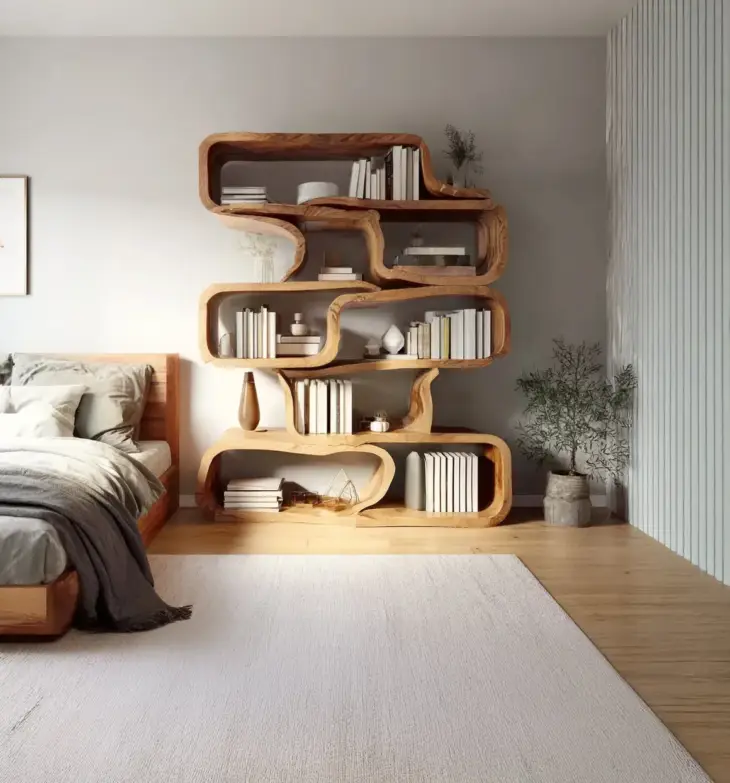 Handcrafted Solid Wood Bookshelf – Modern Sculptural Bookcase, Artistic Storage Shelf - Image 3
