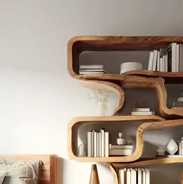 Handcrafted Solid Wood Bookshelf – Modern Sculptural Bookcase, Artistic Storage Shelf - Image 4