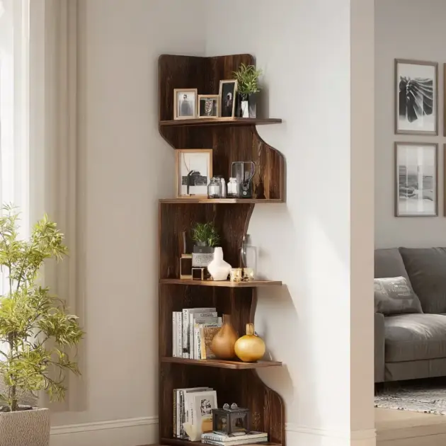 Bookshelf with Shelves, Tall Corner Bookcase Modern Wooden Bookshelf Small Space Book Case