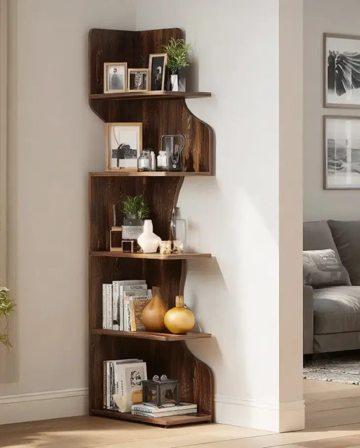 Bookshelf with Shelves, Tall Corner Bookcase Modern Wooden Bookshelf Small Space Book Case - Image 2