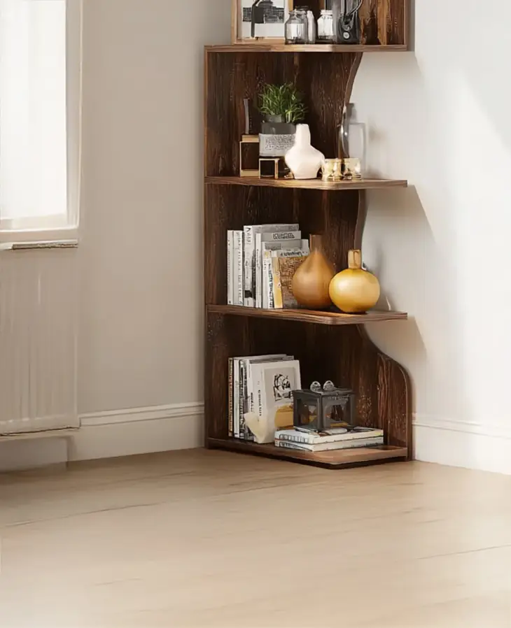 Bookshelf with Shelves, Tall Corner Bookcase Modern Wooden Bookshelf Small Space Book Case - Image 4