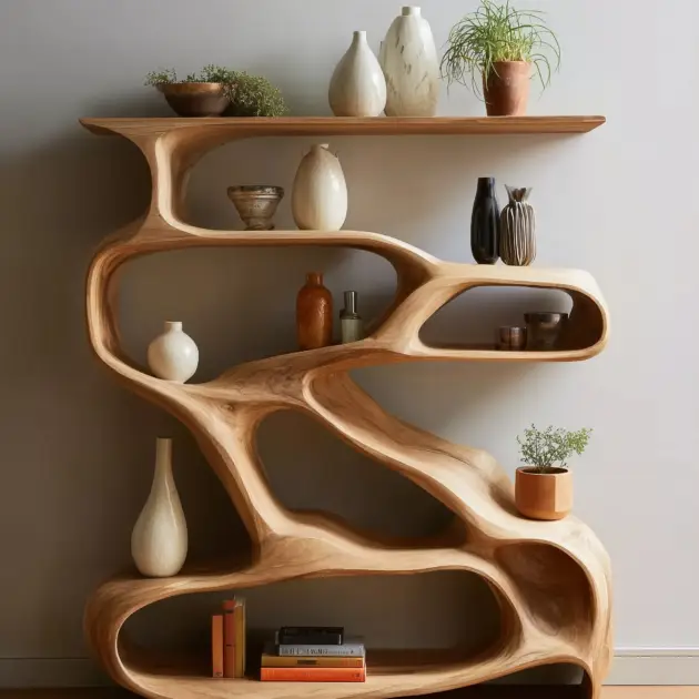 Handcrafted Solid Wood Bookshelf – Handmade Organic Display Shelf for Living Room or Office